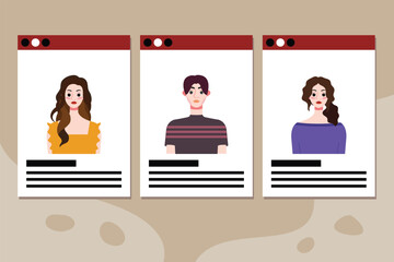 Set of social media profile templates with people avatars. Vector illustration