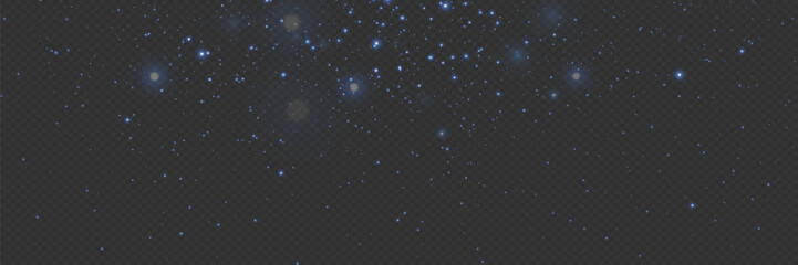 Dust with a glare, sparks and stars shine with a special light. Vector glitters on a transparent background. Light effect, dust particles.