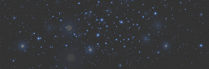 Dust with a glare, sparks and stars shine with a special light. Vector glitters on a transparent background. Light effect, dust particles.