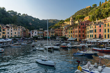 Fototapeta na wymiar The waterfront of Portofino with its typical colored houses