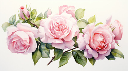 Light pink roses were drawn with watercolors