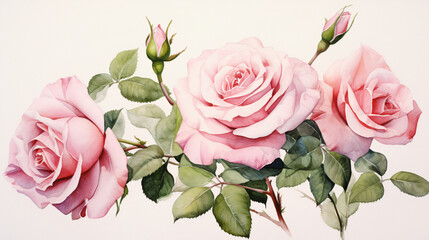 Light pink roses were drawn with watercolors