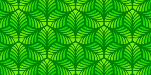 Schilderijen op glas Stylish seamless green leaf pattern for wall decoration, fabric and ornament © Pattern Collector
