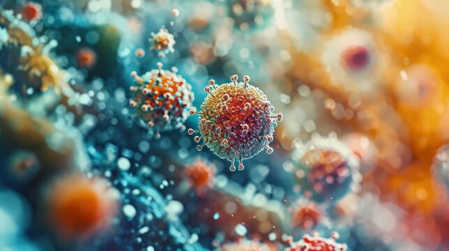 Close up macro details of microbes molecules virus bacteria, dna and rna