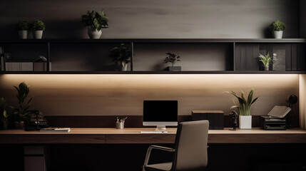 Executive Midnight - Modern Office with Sleek Design and Ambient Lighting