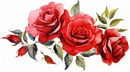 PNG available Red roses with buds and petals watercolor
