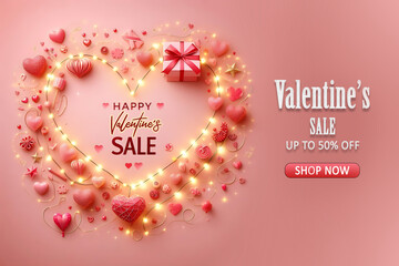 Fototapeta na wymiar Valentine's day sale banner template, generative ai and edited