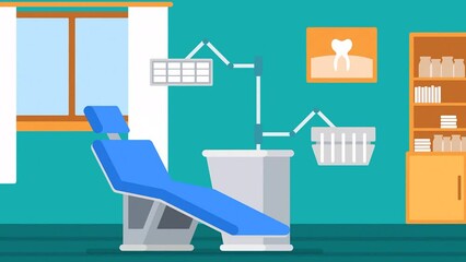 2d Animated Slow Zooming Scene Of Dental Office Clinic Chair With Its Equipment.
