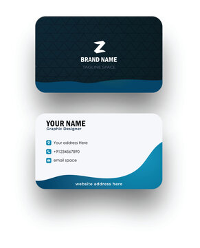 Double sided creative business card template. Corporate landscape orientation and horizontal layout, double sided business card template, blue and white business card 