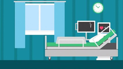 2d Animated Slow Zooming In Scene Of Hospital Room With Its High Tech Equipment, Cardiograph On Monitor. - Powered by Adobe