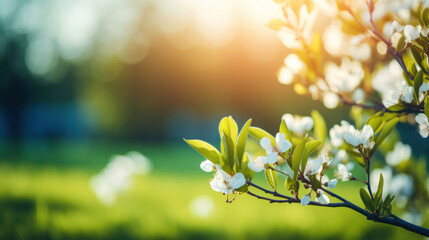 Delicate white blossoms highlighted by golden sunset light, heralding the spring season.