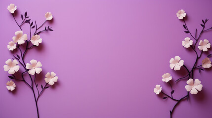 Fototapeta na wymiar Artistic arrangement of delicate white flowers on a purple backdrop, perfect for elegant themes.