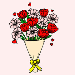 illustration of flowers and love, illustration for Valentine's Day in flat design style
