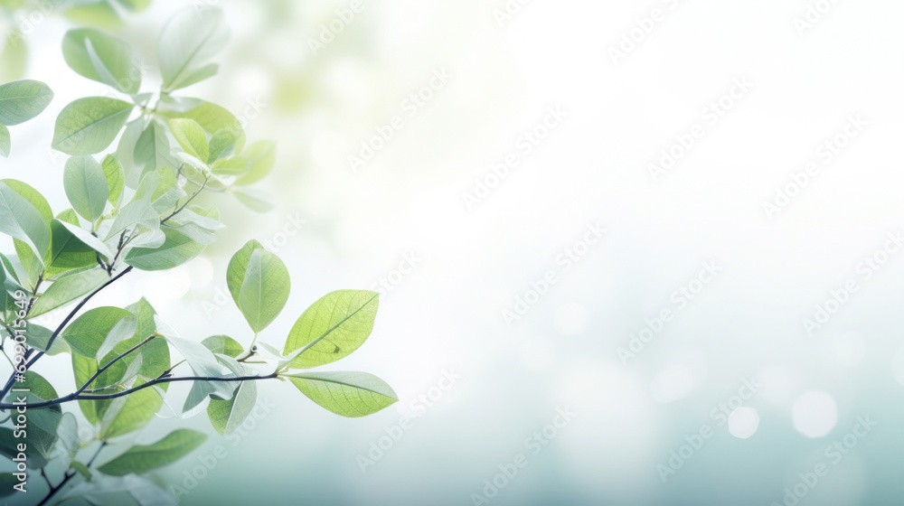 Aufkleber vivid green leaves are highlighted by soft bokeh light, creating a calm and refreshing natural backg