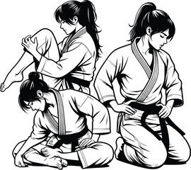 Women group judo art pose vector image