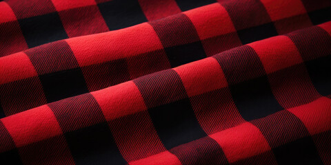 red and white checkered fabric, Red and black buffalo plaid pattern. Lumberjack background. Classic red Scottish gingham pattern texture. - obrazy, fototapety, plakaty