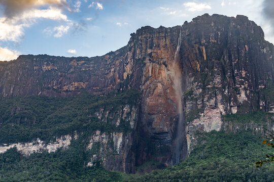 View of the Angel Falls (Salto Angel) is worlds highest waterfalls (978 m) on a sunny day - Venezuela, Latin America