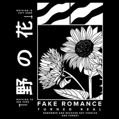 Japanese slogan with flowers Translation: "wild flowers" Vector design for t-shirt graphics, banner, fashion prints, slogan tees, stickers, flyer, posters and other creative uses