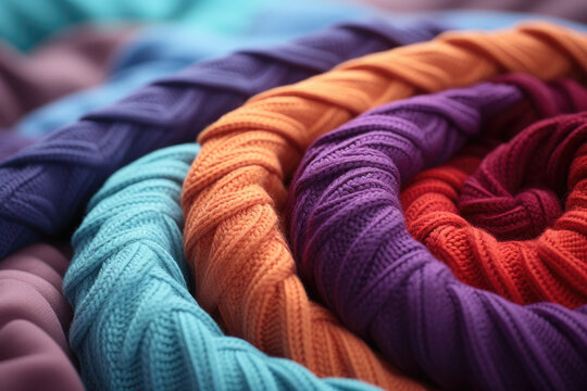 A close-up of a bunch of different colored braids. This asset is suitable for hair care products, beauty salons, diversity and inclusivity concepts,and fashion-related design,close up of colorful yarn