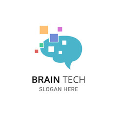 Brain tech logo concept. Pixel brain vector illustration