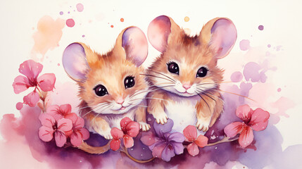Cute watercolor mouses
