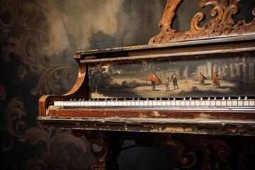 Antique piano painted, vinatge, wood
