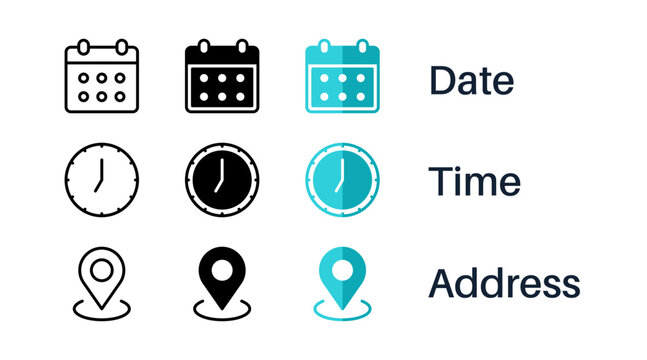 Time, place and date icon symbol, vector icon design for business