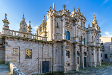 Facade of the Azabacheria of the Cathedral of Santiago de Compostela, in Galicia, Spain. - obrazy, fototapety, plakaty