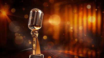 Golden microphone on stage