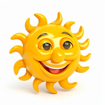 Happy smiling laughing sun, funny cute cartoon 3d illustration on white background, creative avatar