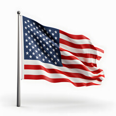 Patriotic Symbolism: American Flag Waving Proudly on white Background - National Pride, United States, Independence, Freedom Emblem