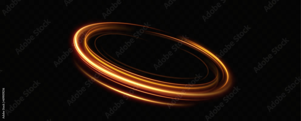 Leinwandbilder portal and frame, abstract golden light lines of movement and speed. light ellipse.gold neon ring.gl