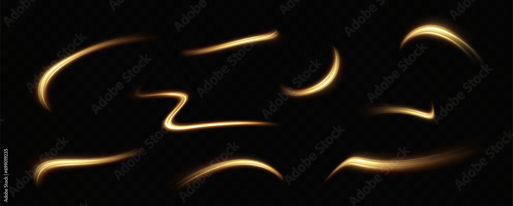 Aufkleber golden glowing swirl. the effect of moving at the speed of light. easy trail. shiny wavy path. vecto