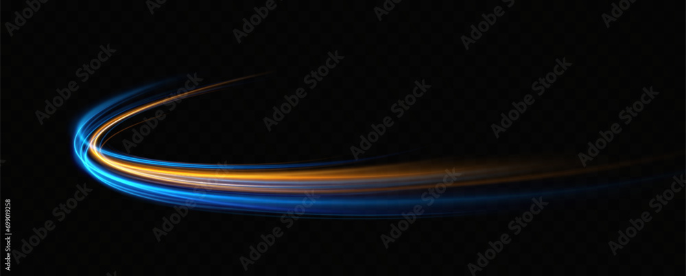 Aufkleber Abstract light lines of movement and speed with blue and yellow sparkles.
glowing vortex. The effect of moving at the speed of light. Easy trail. Shiny wavy path. Vector.Neon light.