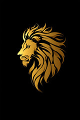 Fototapeta premium gold lion logo isolated on clean dark black background, symbol, wallpaper