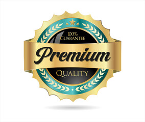 Premium Quality golden badge isolated on white background vector illustration 