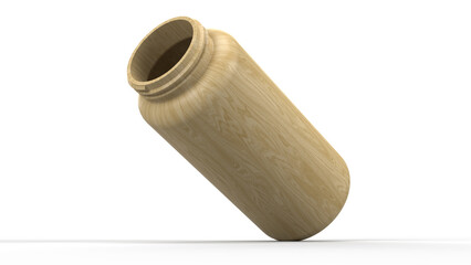 Wooden bottle. No cap. 3d render. Isolated on white background