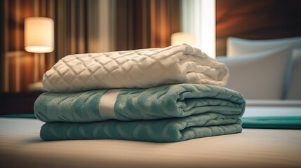 Luxurious Comfort: Clean Terry Towels Stacked on Bed