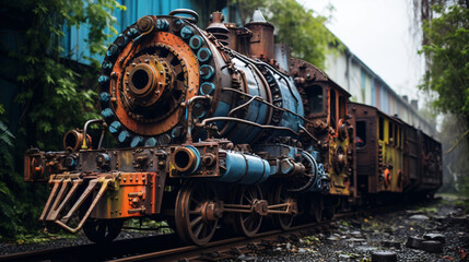 Recycled train wheels - obrazy, fototapety, plakaty