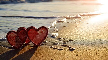 valentines day on the beach - obrazy, fototapety, plakaty