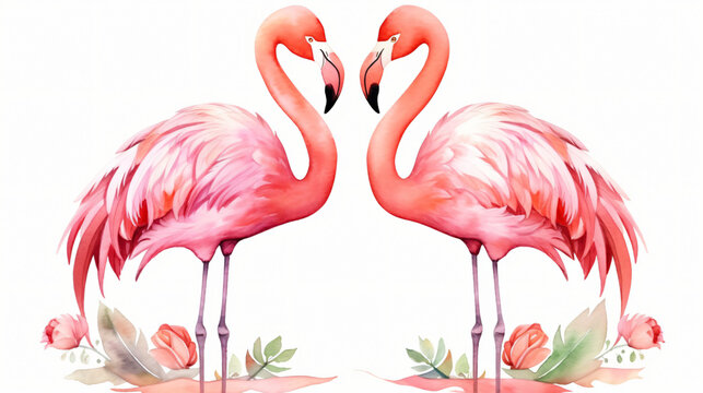 Two watercolor flamingo © Fauzia