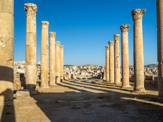 Jerash Greek and Roman city ruins, tourist area and archeological site