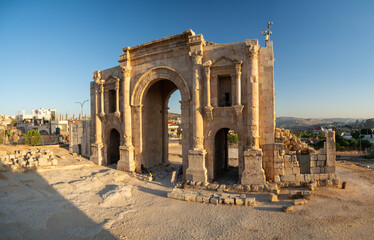 Jerash Greek and Roman city ruins, tourist area and archeological site