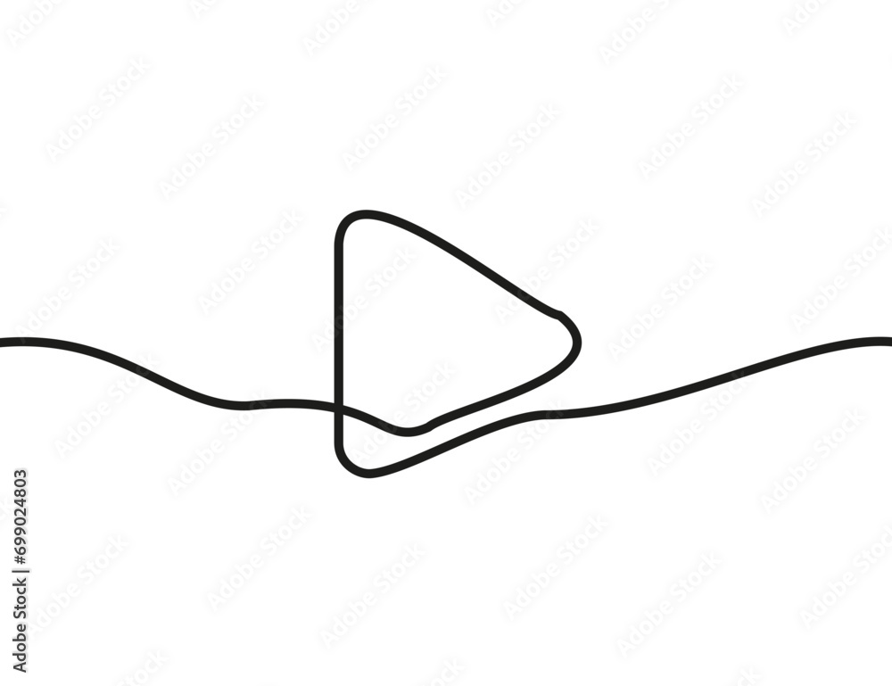 Poster A single-line drawing of a play button. Continuous line play button icon. One line icon.