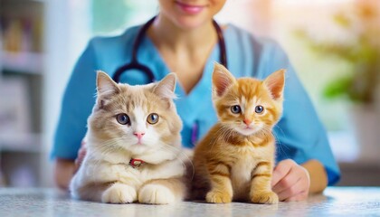 Pets at vetenarian - Background for Vet Clinic - Cat and Dogs Check up and examined.