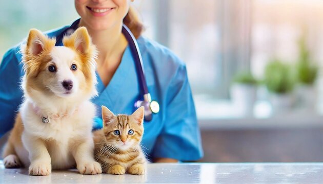 Pets at vetenarian - Background for Vet Clinic - Cat and Dogs Check up and examined.