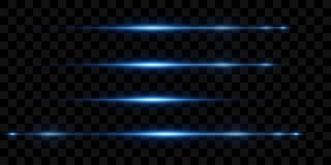Collection of neon horizontal lines. Light with glare and flash. On a transparent background. - obrazy, fototapety, plakaty