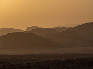 Wadi Rum desert sunset, aka Valley of the Moon, dawn Jordan, Middle East