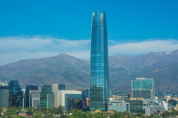 Santiago de Chile, Chile, November, 19, 2023: View of Sky Costanera tower