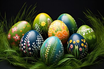 a collection of painted easter eggs celebrating a happy easter